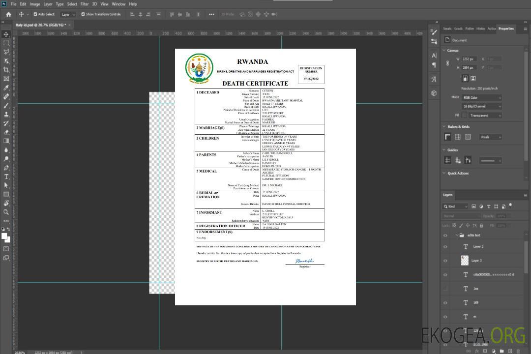 Modèle Word et PDF de certificat de décès de l'état civil du Rwanda template Modèle Word et PDF de certificat de décès de l'état civil du Rwanda template
